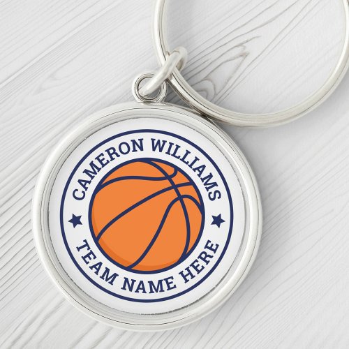Basketball name and team blue stars white keychain