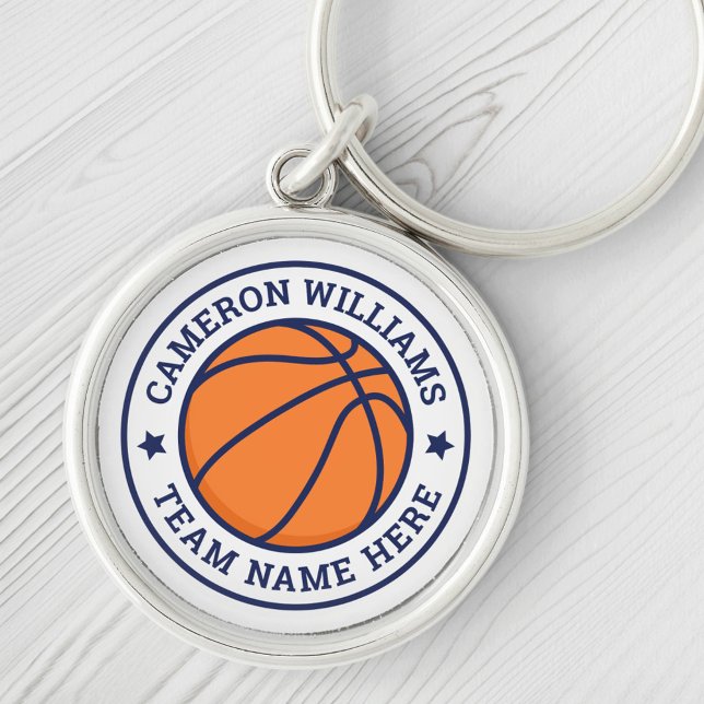 Basketball name and team blue stars white keychain (Creator Uploaded)