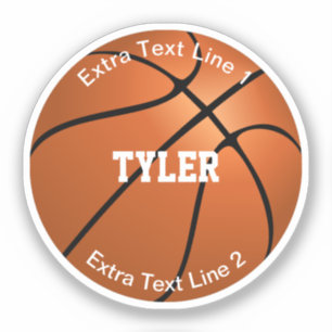 Basketball, Name in White, 2 Extra Lines of Type Sticker