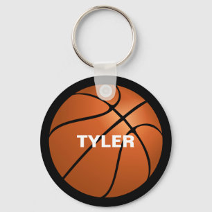 Basketball, Name in White, Double Sided, Black Keychain