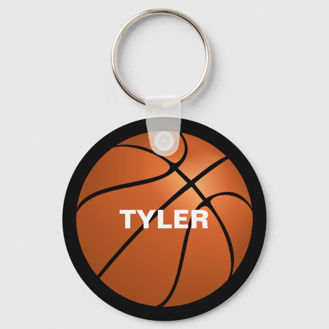 Basketball, Name in White, Double Sided, Black Keychain (Front)