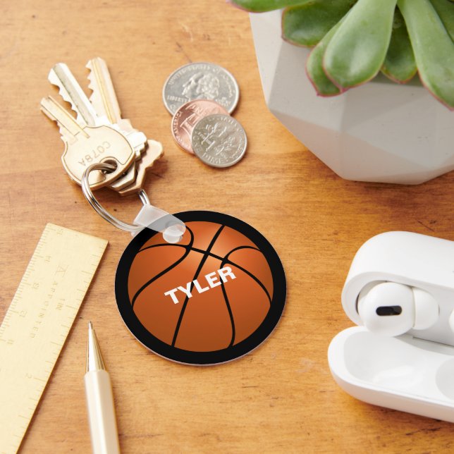 Basketball, Name in White on Black Keychain (Desk)