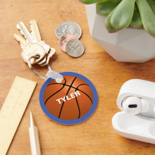 Basketball, Name in White on Blue Keychain
