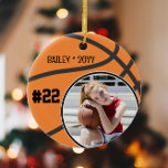 Basketball Name Jersey Number Photo Keepsake Ceramic Ornament<br><div class="desc">This design features a basketball background with space for a name, number and photo. Click the customize button for more flexibility in adjusting the text! Variations of this design as well as coordinating products are available in our shop, zazzle.com/store/doodlelulu. Contact us if you need this design applied to a specific...</div>