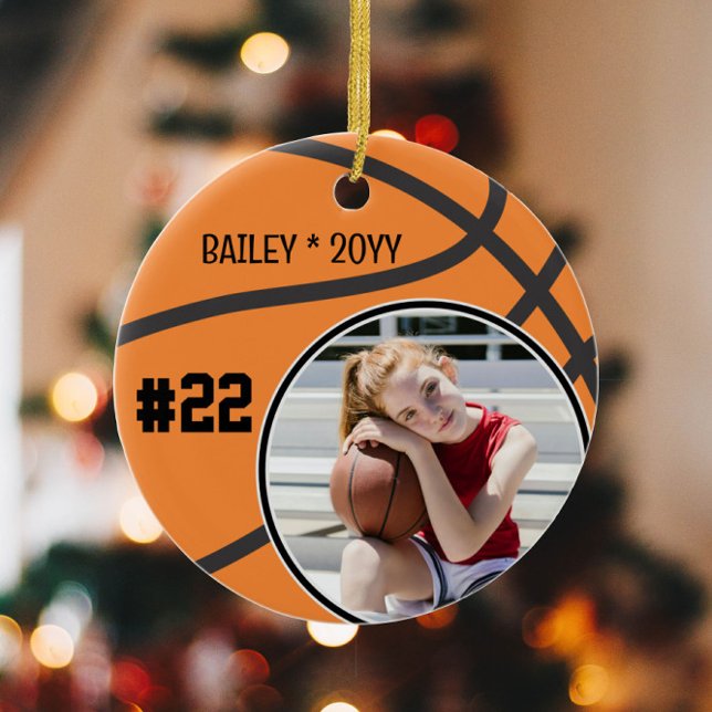 Basketball Name Jersey Number Photo Keepsake Ceramic Ornament (Creator Uploaded)