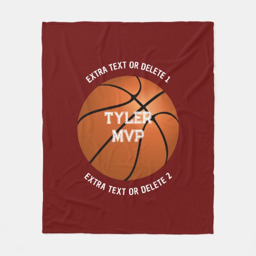 Basketball Name MVPNumber 2 Text Lines Dk Red Fleece Blanket