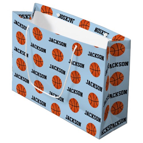 Basketball Name Pattern Kids Blue Large Gift Bag