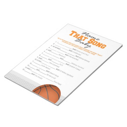 Basketball Name That Song Baby Shower Game Notepad