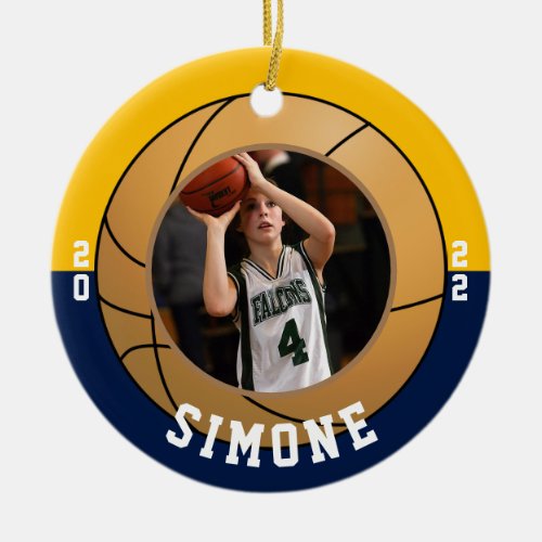 Basketball Navy Gold Team Colors Ceramic Ornament