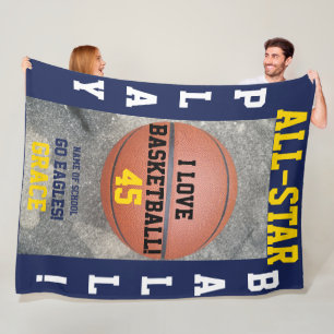 Basketball Navy Team Personalized Fleece Blankets