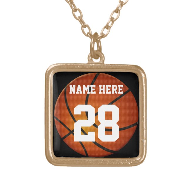 Basketball Necklace with Number, Gold or Silver (Front)