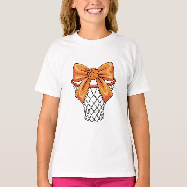 Basketball Net and Bow | Cute Hoops Sports Fan T-Shirt (Front)
