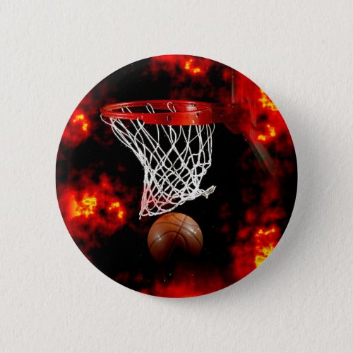 Basketball Net Ball  Flames Button