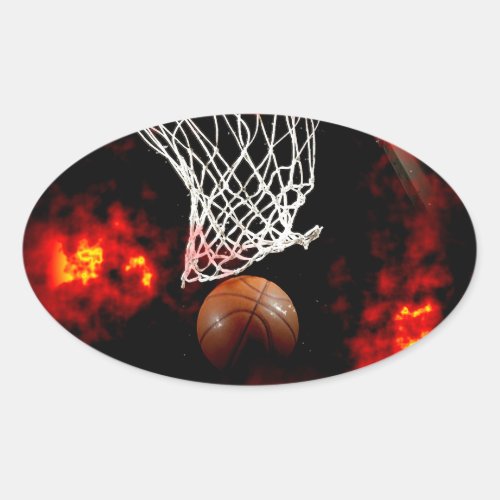 Basketball Net Ball  Flames Oval Sticker