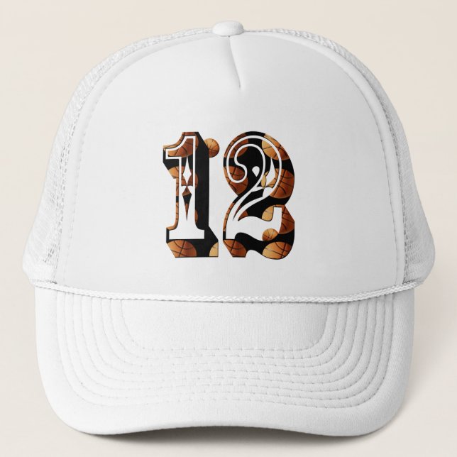 Basketball Number 12 Picture Logo, Trucker Hat (Front)