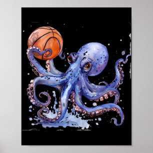 Basketball Octopus Artwork Watercolor Basketball P Poster