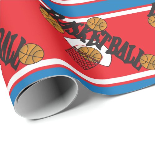 Basketball on a Red White  Blue Background Wrapping Paper