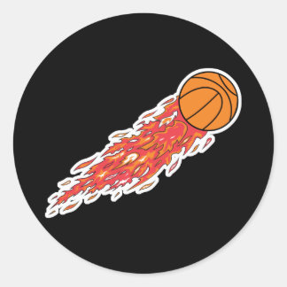 basketball on fire classic round sticker