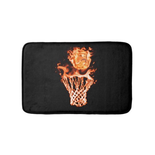 Basketball on fire going through the fire net bath mat