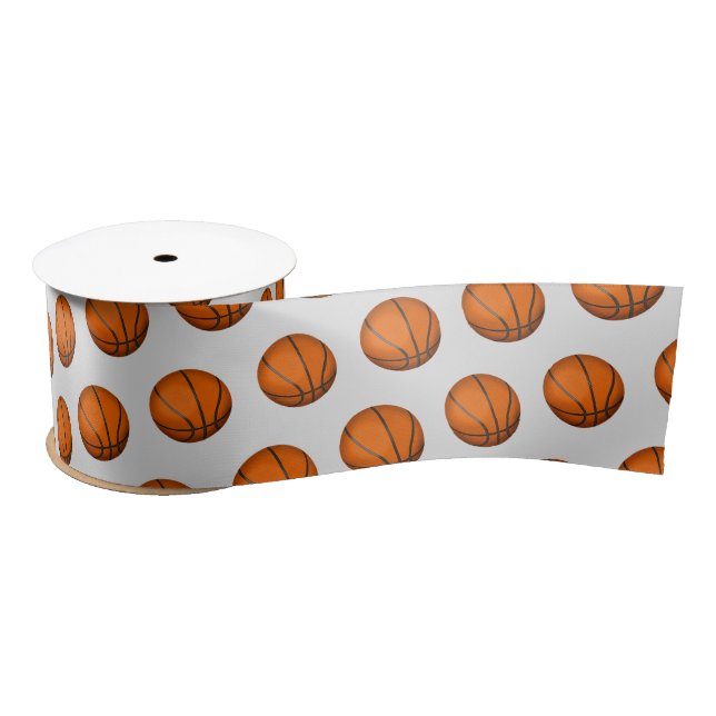Basketball on Gray Satin Ribbon (Spool)