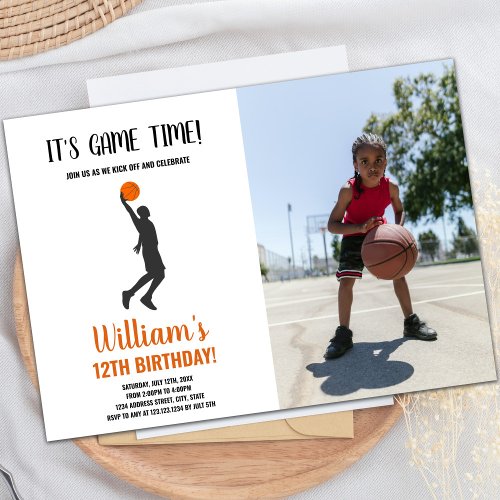 Basketball on Hand Birthday Invitations w photo