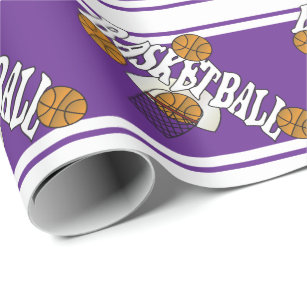 Basketball on Purple and White Background Wrapping Paper