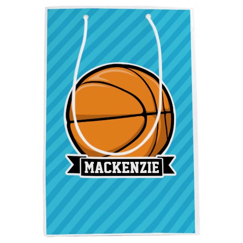 Basketball on Sky Blue Stripes Medium Gift Bag