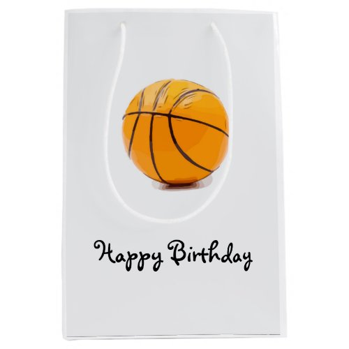 Basketball on white background happy birthday gift medium gift bag