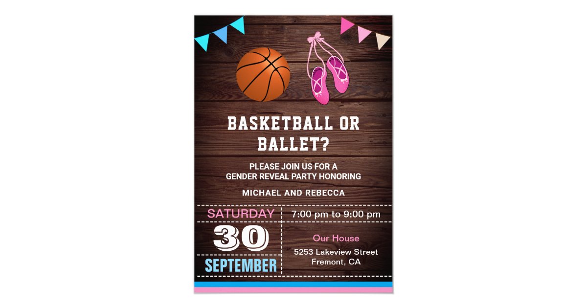 Basketball Or Ballet Gender Reveal Party Invitation Zazzle Com
