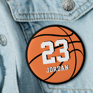 Basketball Orange Ball Custom Name & Jersey Number Button