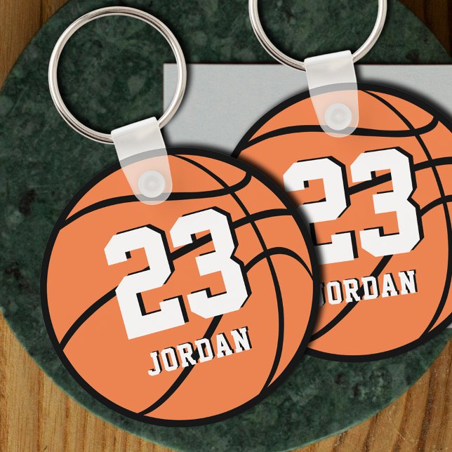 Basketball Orange Ball Custom Name & Jersey Number Keychain (Creator Uploaded)
