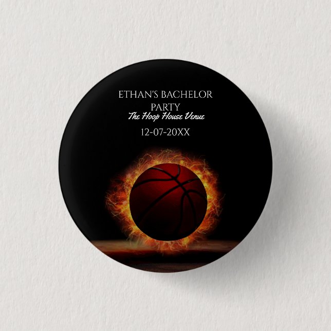 Basketball Orange & Black Bachelor / Birthday Part Button (Front)
