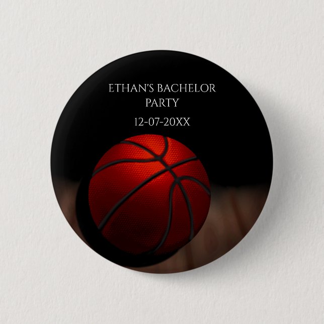Basketball Orange Black Bachelor / Birthday Party Button (Front)