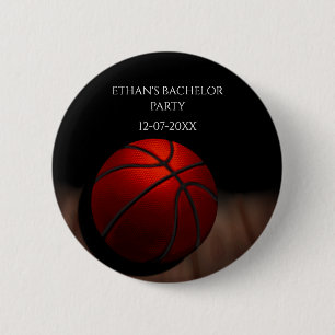 Basketball Orange Black Bachelor / Birthday Party Button
