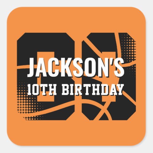 Basketball Orange Black Birthday Party Square Sticker