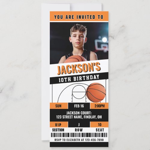 Basketball Orange Black Birthday Party Ticket Invitation