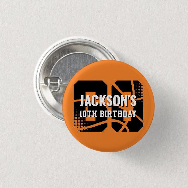 Basketball Orange Black Birthday Personalized Button (Front & Back)