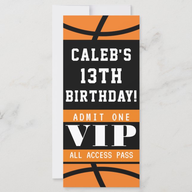 Basketball Orange Black Birthday VIP Pass (Front)