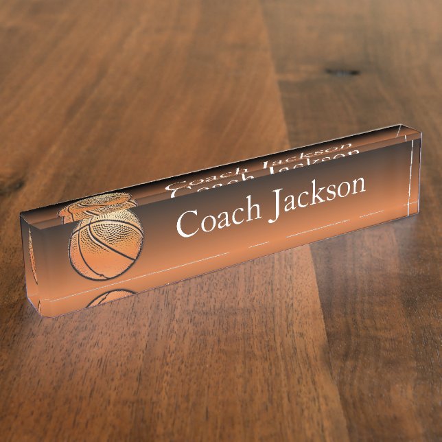 Basketball orange black fade desk nameplate (Side)