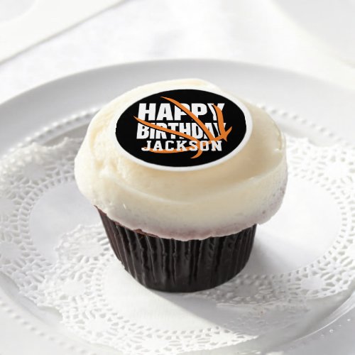 Basketball Orange Black Happy Birthday Party Edible Frosting Rounds