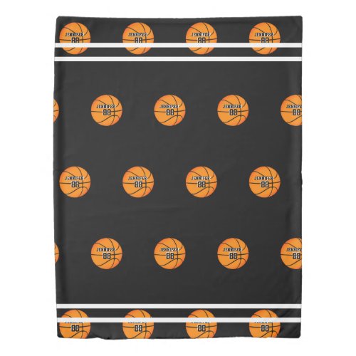 Basketball Orange Black Name Jersey Number Pattern Duvet Cover