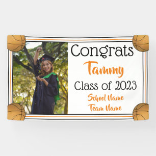 Basketball Orange & Black One Photo Graduation Banner