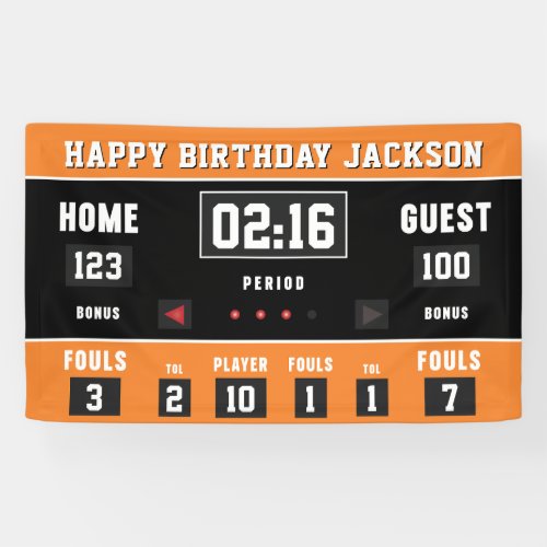 Basketball Orange Black Scoreboard Happy Birthday Banner
