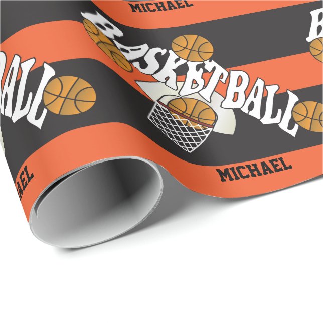 Basketball Orange Black Wrapping Paper (Roll Corner)