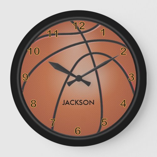 Basketball  Orange Brown  Personalize Large Clock