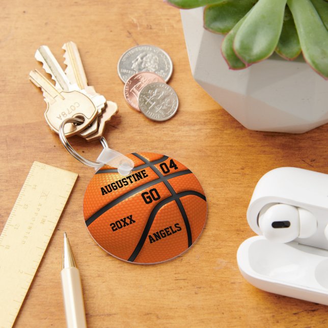 Basketball orange leather Keychain with Name (Desk)