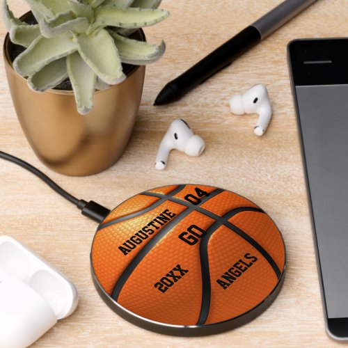 Basketball orange leather with Name Wireless Charger