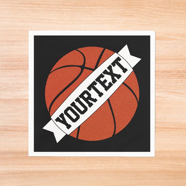 Basketball Party Custom Team Name or Text Sports Napkins (Basketball party napkins with custom team name or text.)