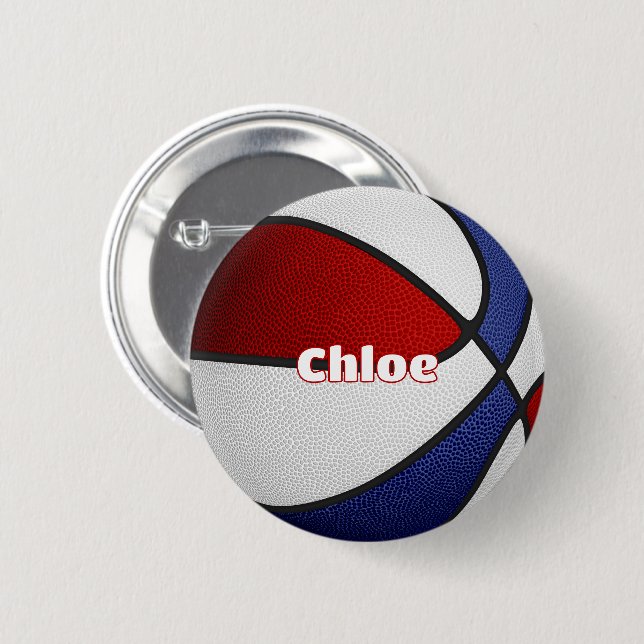 basketball party favors red blue team colors button (Front & Back)