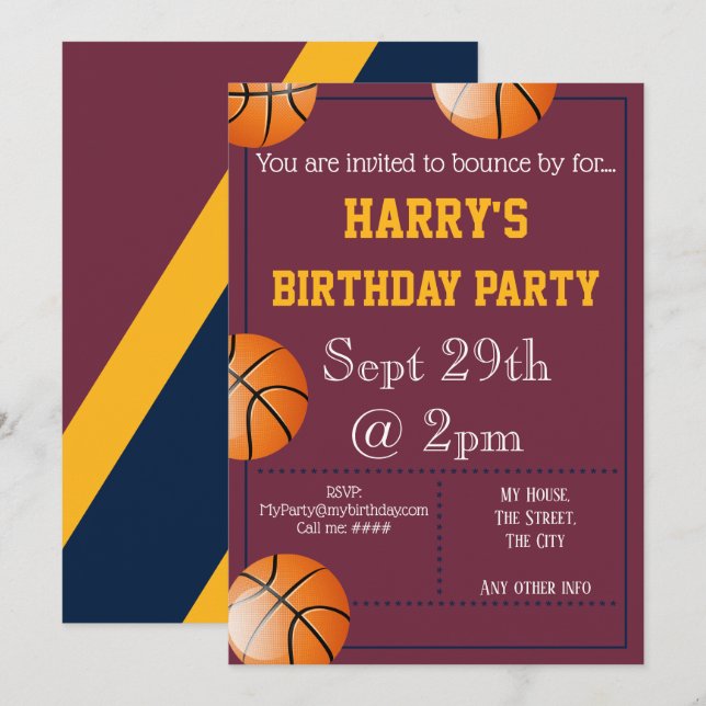 Basketball Party Invitation Editable (Front/Back)